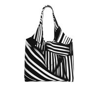Sac fourre-tout léger en toile imprimée avec lignes géométriques noires et blanches pour femme