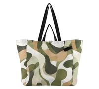 Sac fourre-tout léger en toile pour femme, sac d'épicerie, sac fourre-tout pour enseignant, accessoires de voyage, pique-nique, camouflage vert et blanc