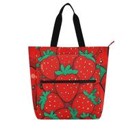 Sac fourre-tout mignon motif fraises de dessin animé pour garçons et filles, adultes, sac fourre-tout gothique résistant à l'eau pour bibliothèque, livres, courses avec poignées à fermeture éclair