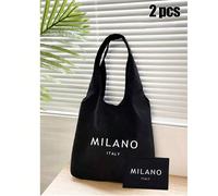 Sac fourre-tout minimaliste avec thème de lettre Milan, convenant pour les voyages, design de lettre "Milan Italie", sac cosmétique, sac de courses portable, sac de rangement multifonction, cadeau pou