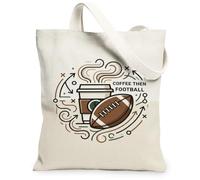 Sac fourre-tout minimaliste en toile avec citation café et football 33 x 38 cm