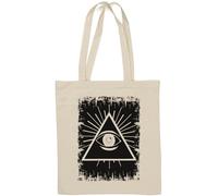 Sac fourre-tout minimaliste Illuminati Pyramide All Seeing Eye Faded Art en coton naturel Blanc