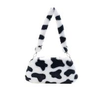 Sac Fourre-Tout Moelleux Mini sacs à bandoulière imprimé vache for femmes, main en peluche imprimés, d'hiver sous les bras, fourre-tout moelleux(05)