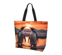Sac fourre-tout motif pingouin au coucher du soleil - Sac à main pour femme - Sac à main à bandoulière - Résistant à l'eau - Grand sac à main avec poche intérieure pour le travail, les voyages