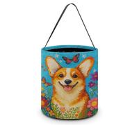 Sac fourre-tout multifonction pliable et réutilisable avec poignée, motif fleurs et chien heureux, idéal pour un anniversaire ou une fête.