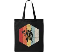 Sac fourre-tout noir en coton écologique style rétro délavé mythologie grecque minotaure, Noir , Taille unique