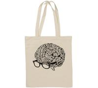 Sac fourre-tout noir et blanc Hipster Big Brain Smart Glasses en coton naturel blanc