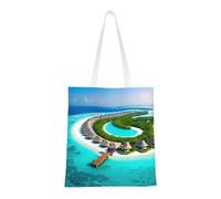 Sac fourre-tout paysage des Maldives. Toile légère, double poignée, sac fourre-tout élégant pour femme, parfait pour le shopping, le travail et le transport quotidien.
