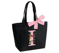 Sac Fourre-Tout Personnalisé avec Initiale, Sac Tote bag avec Noeud Papillon, Adapté pour Mariage Vacances Voyage Anniversaire Noël, Sac Cadeau Parfait pour femmes demoiselles d'honneur maman amis I