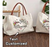 Sac fourre-tout personnalisé pour demoiselle d'honneur et plage - Sac à main en canevas personnalisé avec nom, parfait pour les mariages, les fêtes de mariage et les voyages - Ivoire, cadeau personnal