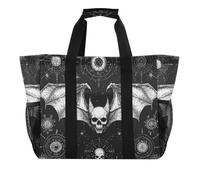 Sac fourre-tout pliable avec compartiments et poignées Motif tête de mort Noir, Crâne maléfique noir gothique, 1 size, Tendance