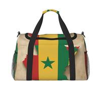 Sac fourre-tout pliable avec motif carte du drapeau du Sénégal avec imprimé étoiles vertes et fermeture éclair étanche pour week-end