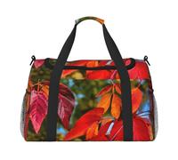 Sac fourre-tout pliable élégant avec fermeture éclair imperméable pour escapades de week-end avec imprimé feuilles rouges et fruits d'automne