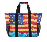 Sac fourre-tout pliable en toile imperméable avec drapeau du 4 juillet pour la fête de l'indépendance, drapeau nuage aquarelle 4th of juillet Independence Day, 1 size, Tendance