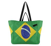 Sac fourre-tout pliable en toile pour femme - Pour voyage, plage, mariage, linge, drapeau du Brésil