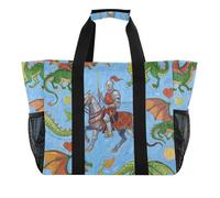 Sac fourre-tout pliable en toile résistante à l'eau Motif chevalier Bleu, Peinture d'art Blue Knight Dragon, 1 size, Tendance