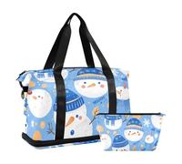 Sac fourre-tout pliable pour homme et femme Motif bonhomme de neige Bleu ciel Avec poche humide Sangle réglable Sports Gym Tote Bag pour yoga