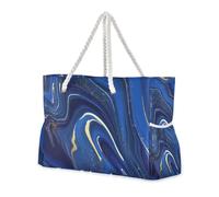 Sac fourre-tout portable pour femme avec poches latérales et porte-gobelets sur le côté, texture marbre bleu et doré