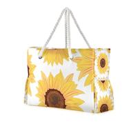 Sac fourre-tout portable résistant au sable avec poches latérales et porte-gobelets sur le côté Motif tournesol Jaune