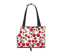Sac fourre-Tout pour Animaux de Compagnie, Sac à Main Portable de Voyage pour Chien avec Boucle de sécurité en métal pour la randonnée en métro, Cerises Rouges imprimées