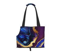 Sac fourre-Tout pour Animaux de Compagnie, Sac à Main Portable de Voyage pour Chien avec Boucle de sécurité en métal pour la randonnée en métro, Agate Abstraite Violet, Bleu, Or