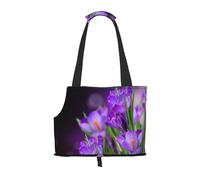 Sac fourre-Tout pour Animaux de Compagnie, Sac à Main Portable de Voyage pour Chien avec Boucle de sécurité en métal pour la randonnée en métro, Feuilles Vertes et Fleurs Violettes imprimées