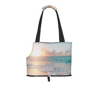 Sac fourre-Tout pour Animaux de Compagnie, Sac à Main Portable de Voyage pour Chien avec Boucle de sécurité en métal pour la randonnée en métro, Belle Plage Jaune Coucher De Soleil Océan