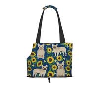 Sac fourre-Tout pour Animaux de Compagnie, Sac à Main Portable de Voyage pour Chien avec Boucle de sécurité en métal pour la randonnée en métro, Tournesols Bouledogue français