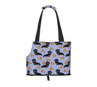 Sac fourre-Tout pour Animaux de Compagnie, Sac à Main Portable de Voyage pour Chien avec Boucle de sécurité en métal pour la randonnée en métro, Pizza Nourriture Teckel Chien Mignon