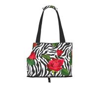 Sac fourre-Tout pour Animaux de Compagnie, Sac à Main Portable de Voyage pour Chien avec Boucle de sécurité en métal pour la randonnée en métro, Zèbre Animal Fleur Rouge