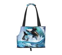 Sac fourre-Tout pour Animaux de Compagnie, Sac à Main Portable de Voyage pour Chien avec Boucle de sécurité en métal pour la randonnée en métro, Vague d'épaulards d'orques