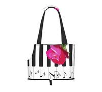 Sac fourre-Tout pour Animaux de Compagnie, Sac à Main Portable de Voyage pour Chien avec Boucle de sécurité en métal pour la randonnée en métro, Musique De Piano Abstraite Et Fleurs De Rose Rouge