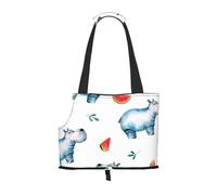 Sac fourre-Tout pour Animaux de Compagnie, Sac à Main Portable de Voyage pour Chien avec Boucle de sécurité en métal pour la randonnée en métro, Pastèque Hippopotame Mignon Aquarelle
