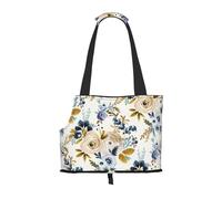 Sac fourre-Tout pour Animaux de Compagnie, Sac à Main Portable de Voyage pour Chien avec Boucle de sécurité en métal pour la randonnée en métro, Moutarde Bleu Floral
