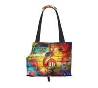 Sac fourre-Tout pour Animaux de Compagnie, Sac à Main Portable de Voyage pour Chien avec Boucle de sécurité en métal pour la randonnée en métro, Imprimer Note De Musique en Bois Coloré