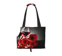 Sac fourre-Tout pour Animaux de Compagnie, Sac à Main Portable de Voyage pour Chien avec Boucle de sécurité en métal pour la randonnée en métro, Décor d'amoureux romantiques de Rose Rouge et de vin