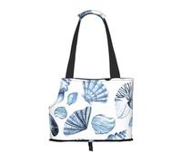 Sac fourre-Tout pour Animaux de Compagnie, Sac à Main Portable de Voyage pour Chien avec Boucle de sécurité en métal pour la randonnée en métro, Modèle De Coquillages Bleus sur Blanc