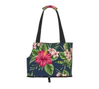 Sac fourre-Tout pour Animaux de Compagnie, Sac à Main Portable de Voyage pour Chien avec Boucle de sécurité en métal pour la randonnée en métro, Fleurs Tropicales Frangipanier Hibiscus