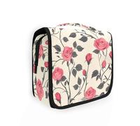 Sac fourre-tout pour femme avec crochet de suspension Motif roses rouges Beige