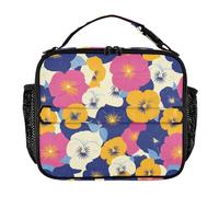 Sac fourre-tout pour femme avec poches zippées pour garder les aliments au chaud, sac à déjeuner rectangulaire pour le travail et l'école, fleurs colorées