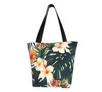 Sac fourre-tout pour femme avec poignée sur le dessus, motif floral hawaïen, feuilles de palmier, sac à main décontracté, sac de courses esthétique, réutilisable, sac d'épicerie, sac de travail, sac