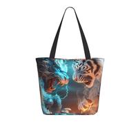 Sac fourre-tout pour femme, grand sac fourre-tout motif dragon bleu et tigre blanc avec fermeture éclair, sac à bandoulière pour le travail et les voyages