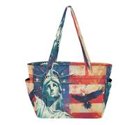 Sac fourre-tout pour femme - Sac de plage à fermeture éclair pour voyage quotidien avec poches, drapeau des présidents américains et Lady Liberty