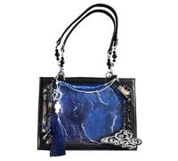 Sac fourre-tout pour femme, sac fourre-tout de travail vintage - Style chinois antique, design à fenêtre transparente, grande capacité pour les trajets d'affaires, noir/bleu, Refer to description