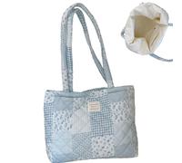 Sac fourre-tout pour femmes Blue Color Damière et sacs à main floraux pour les femmes avec une sangle longue sangle 16x3x10 pouces en coton et sac fourre-tout en polyester avec poche intérieure