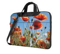 Sac fourre-tout pour ordinateur portable motif coquelicots sur bleu ciel pour homme et femme, Noir/blanc, 14 inch