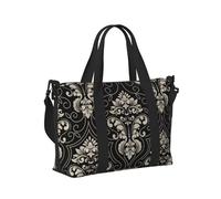 Sac fourre-tout pour ordinateur portable pour femme - Sac de sport élégant noir à motif floral damassé pour homme et femme, article personnel, sac de voyage, sac de week-end pour femme