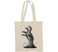 Sac fourre-tout rétro classique 8 bits en coton naturel avec main de zombie Blanc