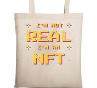 Sac fourre-tout rétro en coton écologique beige avec inscription « I Am Not Real I Am NFT »