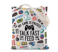 Sac fourre-tout réutilisable avec inscription « My Game Is Paused Talk Fast Or Feed Me », Talk Fast Tote, 35*40cm